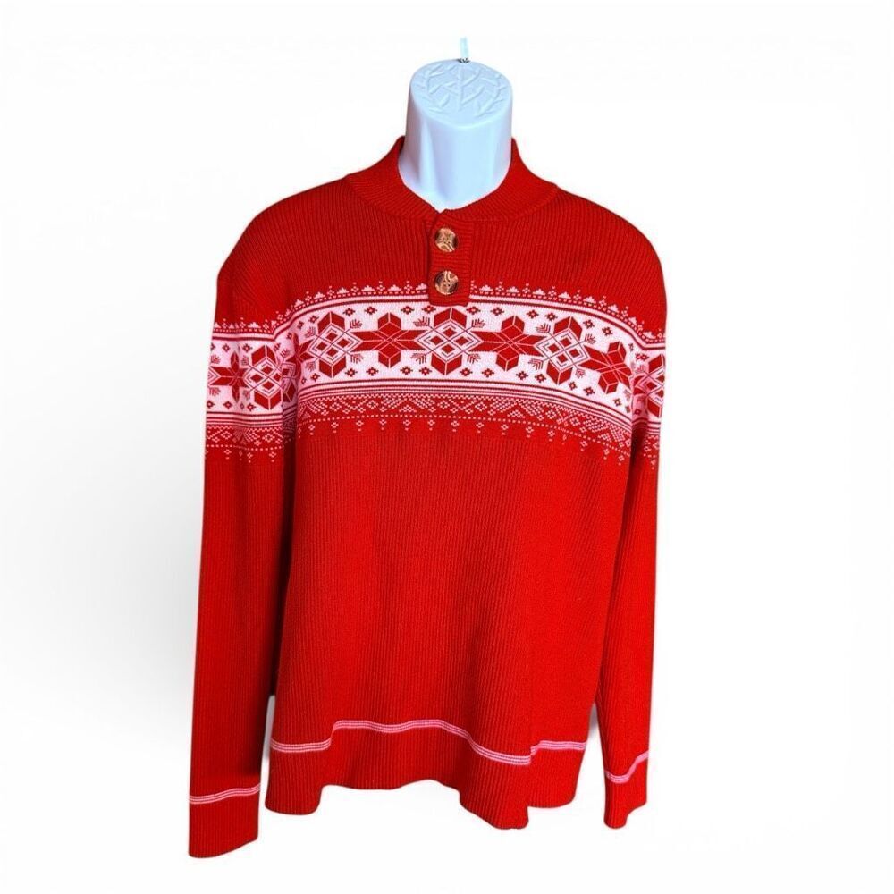 Mens Boutique Nordic Fair Isle Mock Neck Cozy Pullover Cabin Sweater - Sz XXL